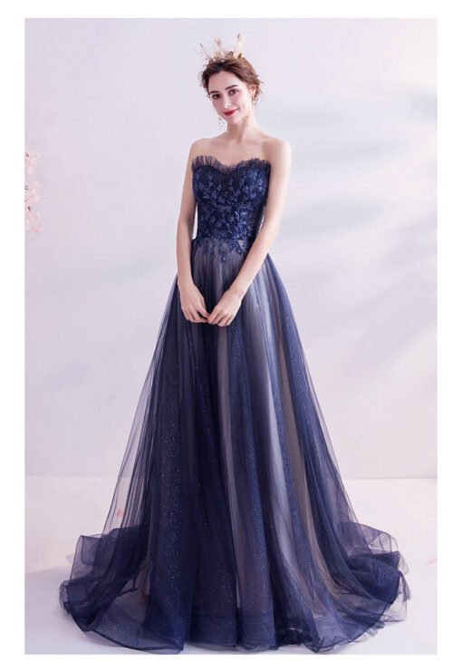 strapless blue prom dress 1013-04