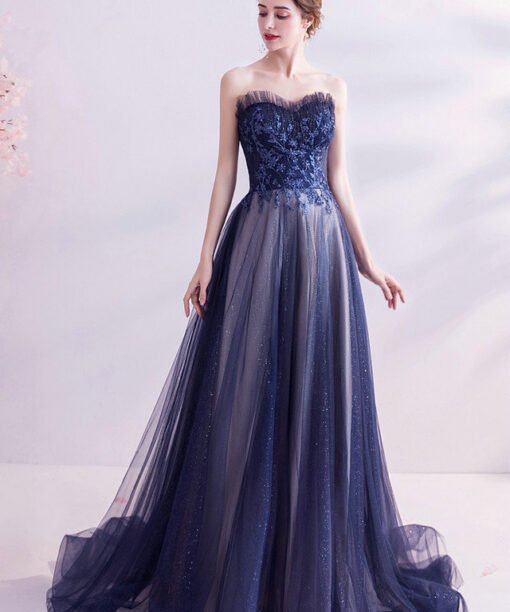 strapless blue prom dress 1013-05