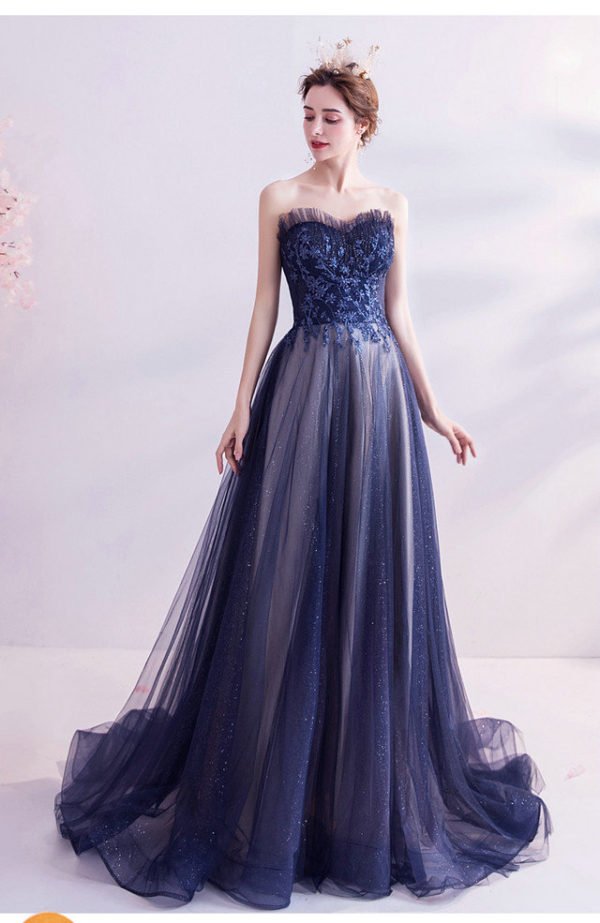 strapless blue prom dress 1013-05