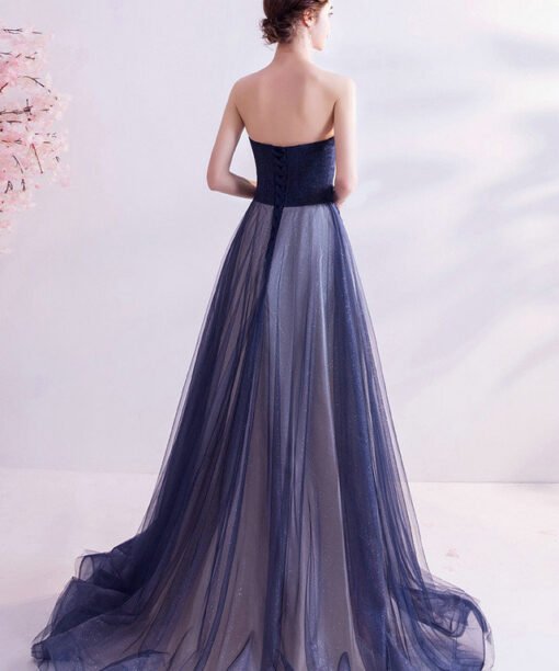 strapless blue prom dress 1013-07