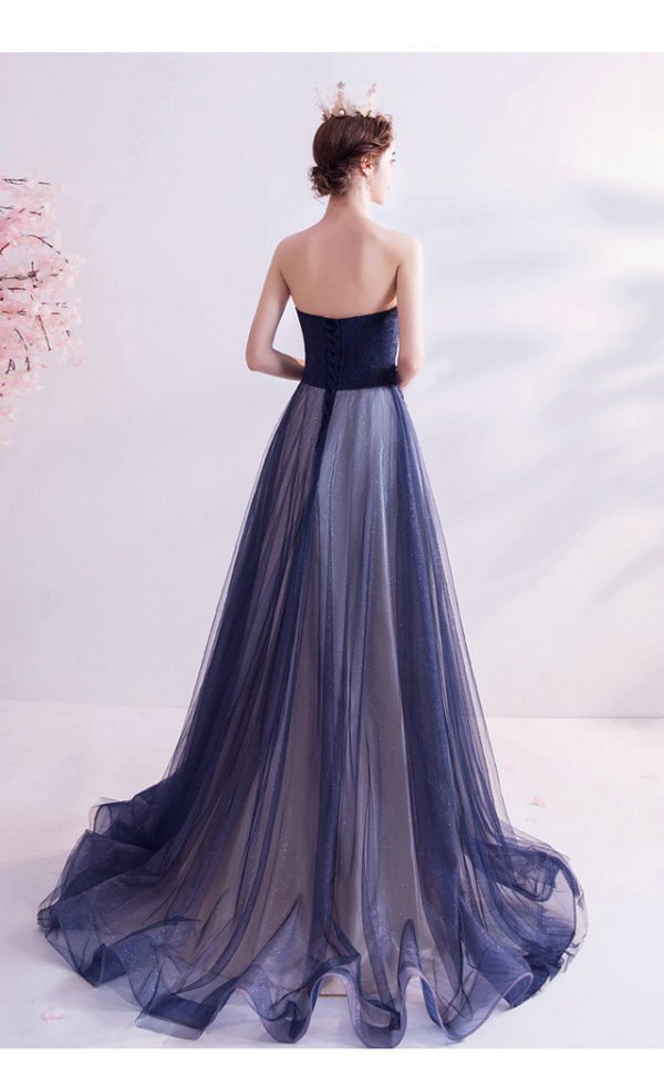 strapless blue prom dress 1013-07