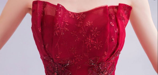 strapless red prom dress 1007-03