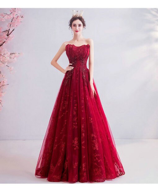 strapless red prom dress 1007-04