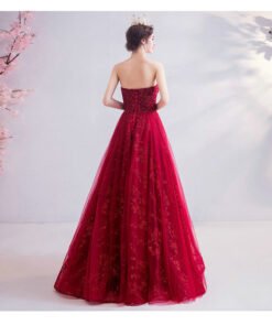 strapless red prom dress 1007-05