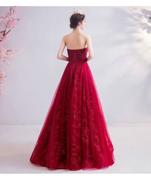 strapless red prom dress 1007-05