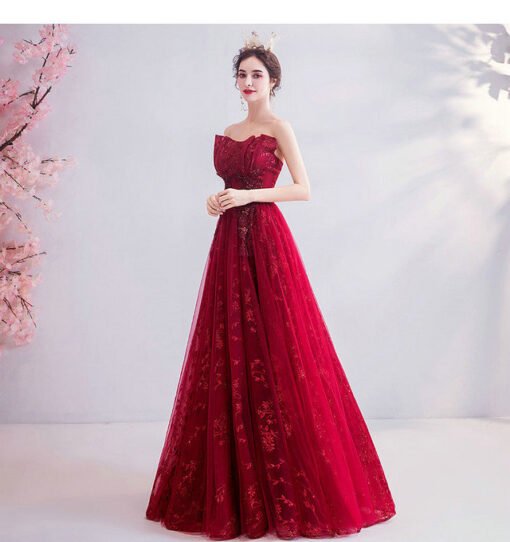 strapless red prom dress 1007-06