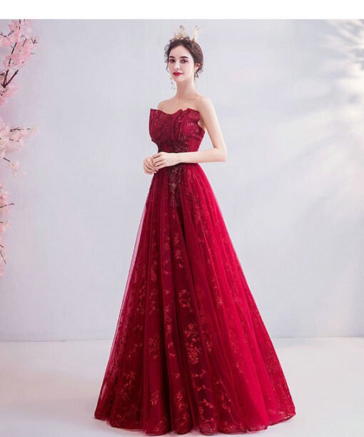 strapless red prom dress 1007-06