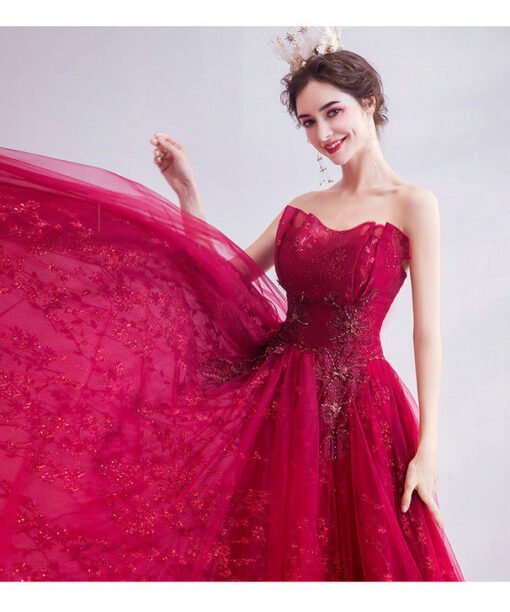 strapless red prom dress 1007-07