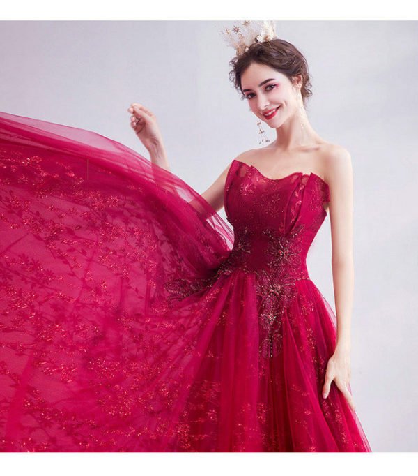 strapless red prom dress 1007-07