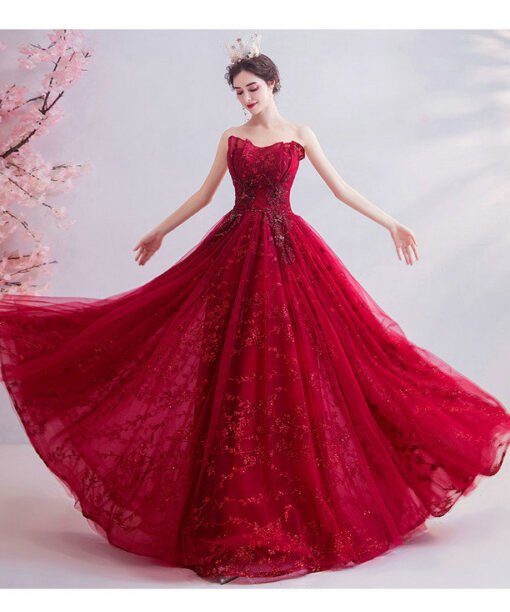 strapless red prom dress 1007-08