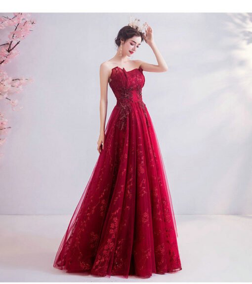 strapless red prom dress 1007-09