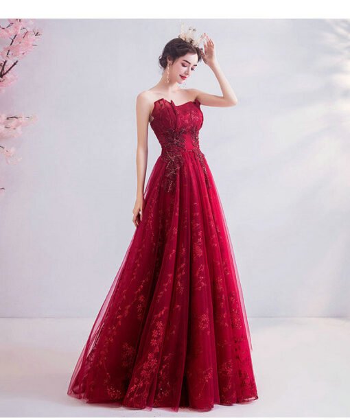 strapless red prom dress 1007-09