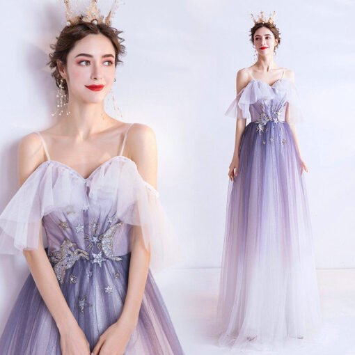 Spaghetti Strap Bridesmaid Dress A Line Long Prom Dress Colors - Image 5