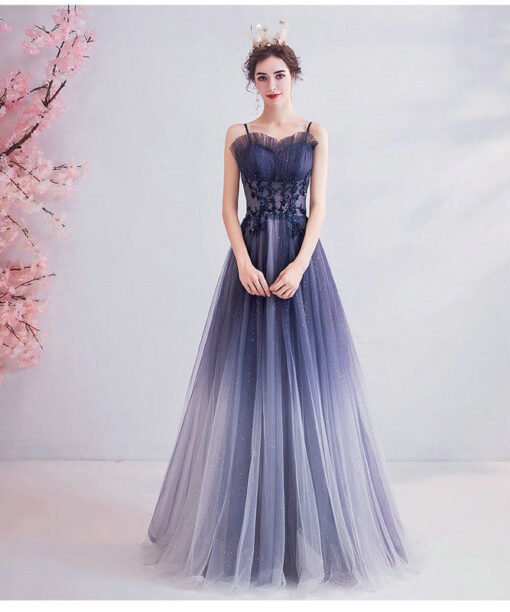 a line blue prom dress 1034-005