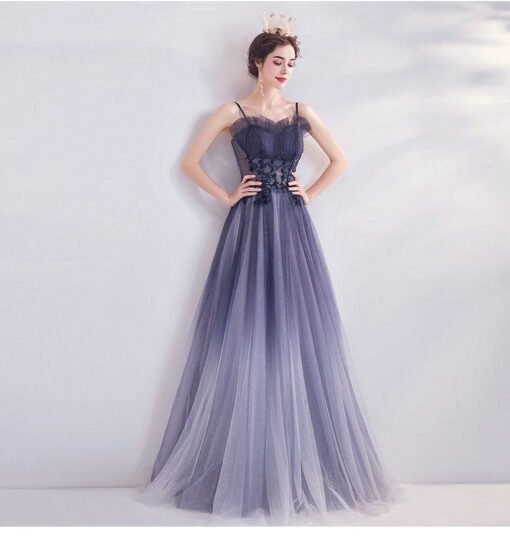a line blue prom dress 1034-007