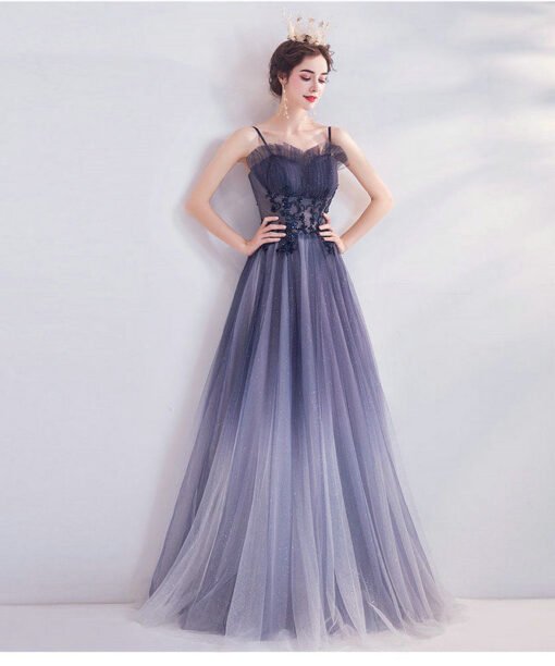 a line blue prom dress 1034-007