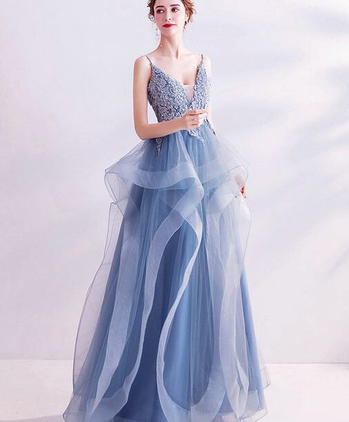 blue formal dress long 1021-003