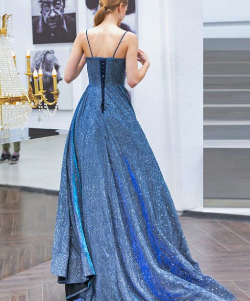Alternative view of Blue Sparkle Dress Spaghetti Strap A Line Long Evening Dress