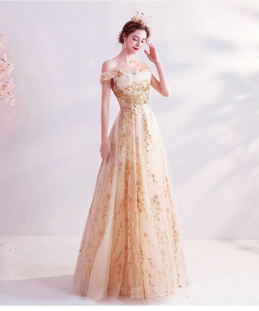 champagne gold prom dress 1032-001