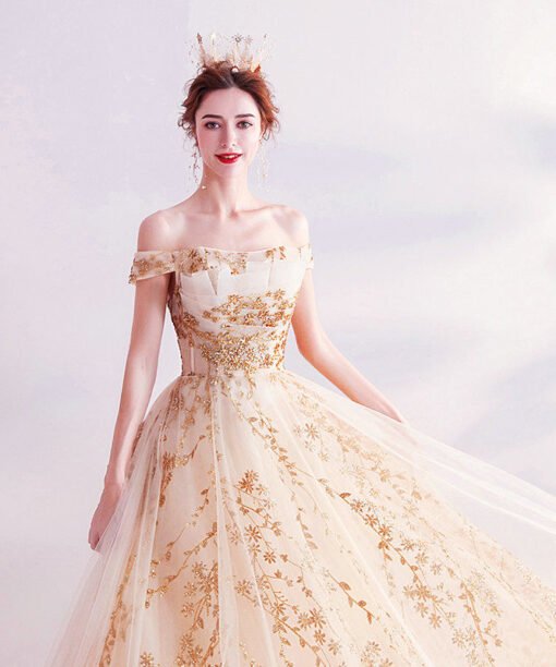 champagne gold prom dress 1032-005