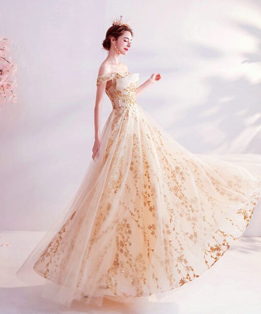 champagne gold prom dress 1032-007