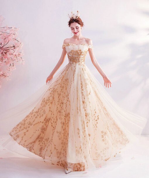 champagne gold prom dress 1032-008