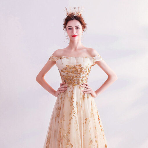 gold prom dresses 2020 Glitter Mermai Luxury Beaded Crystals Evening Party Gala Gown up backs and long gold evening gowns for prom. Simple yellow satin long prom