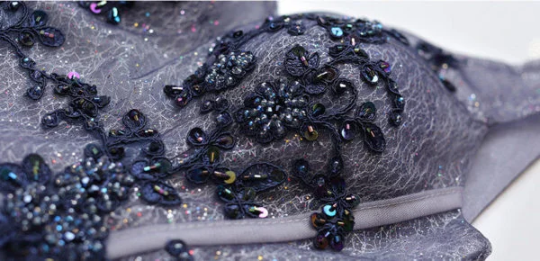 Dark Grey Prom Dress V Neck A Line Long Evening Dress - Image 9