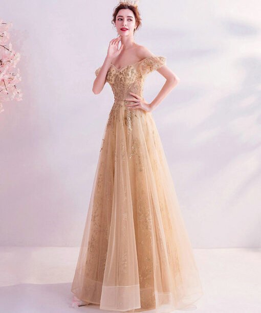 gold sparkle prom dress 1051-004