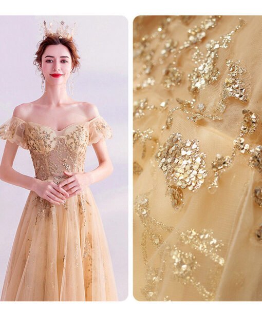 gold sparkle prom dress 1051-005