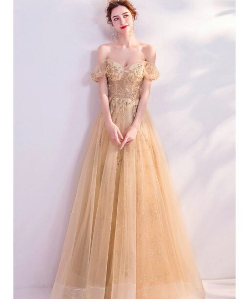 gold sparkle prom dress 1051-007