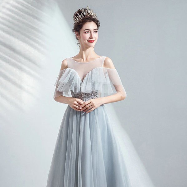 Grey A Line Dress Tea Length Short Sleeves Cocktail Dress - Image 8
