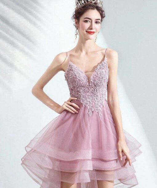 high low pink prom dress 1031-001