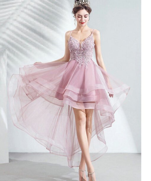 high low pink prom dress 1031-002