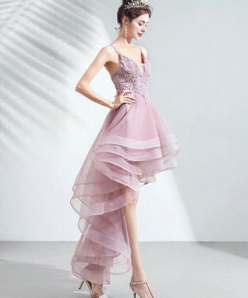 high low pink prom dress 1031-003