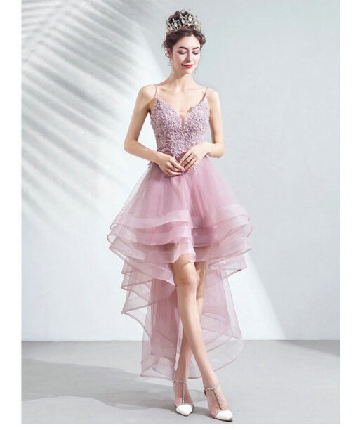 high low pink prom dress 1031-006