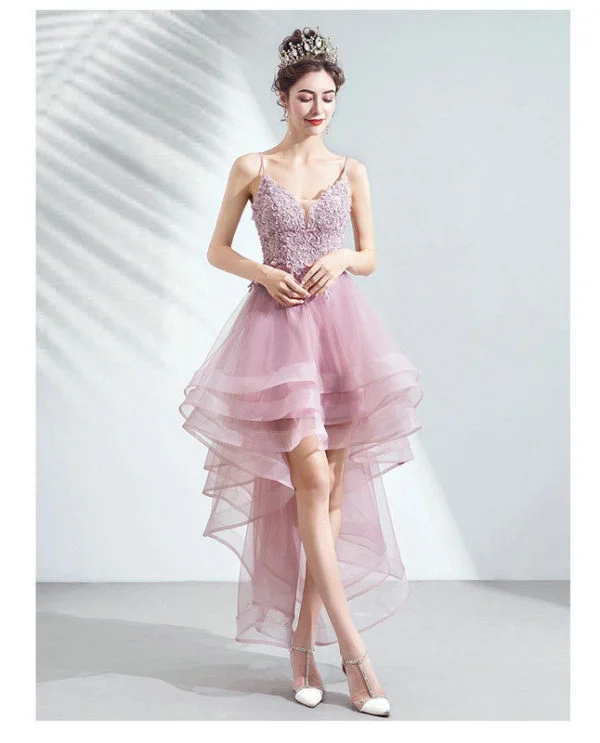 high low pink prom dress 1031-006