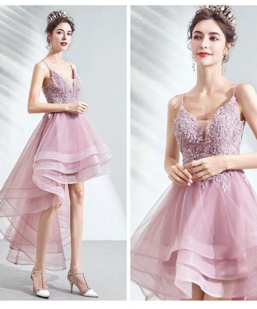 high low pink prom dress 1031-007