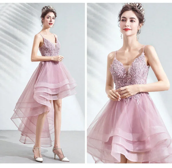 high low pink prom dress 1031-007