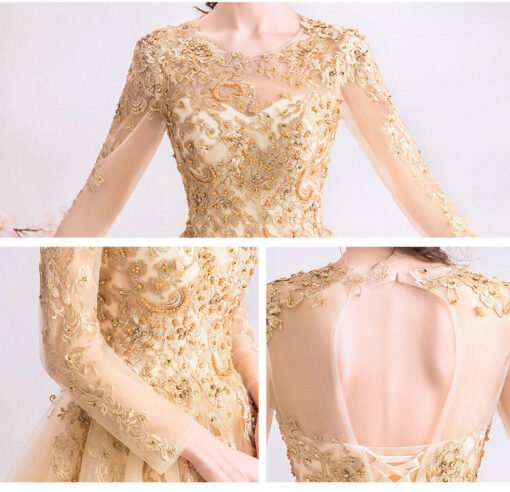 long sleeve gold wedding dress 1023-004