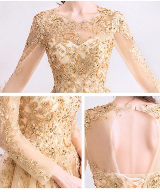 long sleeve gold wedding dress 1023-004