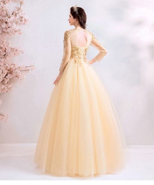 long sleeve gold wedding dress 1023-005