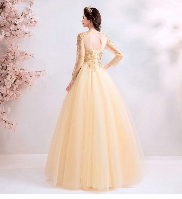 long sleeve gold wedding dress 1023-005