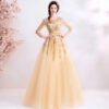 long sleeve gold wedding dress 1023-006