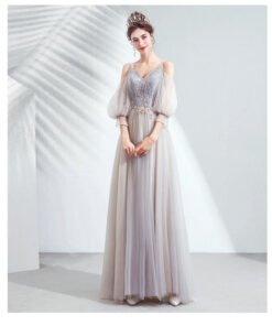 puff sleeve prom dress 1042-004