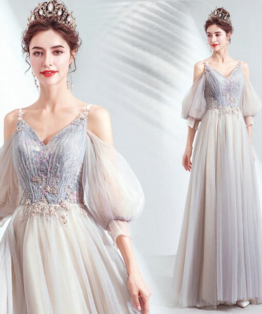 puff sleeve prom dress 1042-005