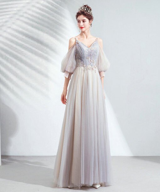puff sleeve prom dress 1042-006