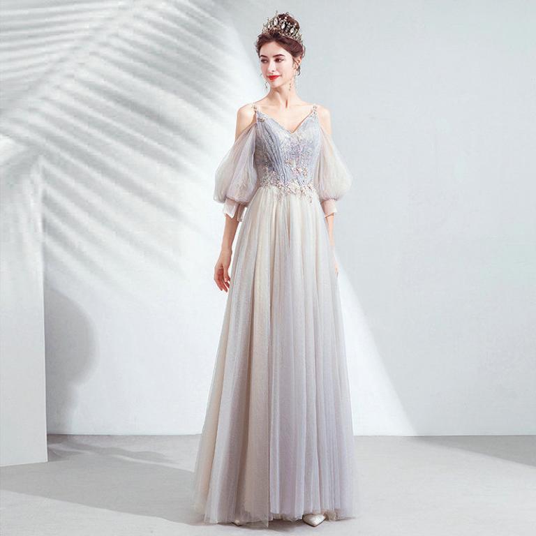 Charming A-line Puff Sleeves Prom Dress Y6060