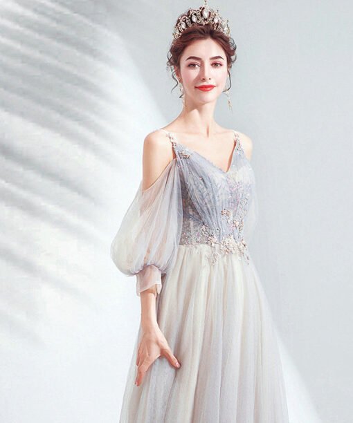 puff sleeve prom dress 1042-007