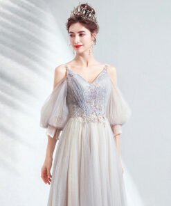 puff sleeve prom dress 1042-009
